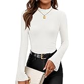 ZESICA Women's Long Sleeve Shirts 2026 Spring Mock Neck Ribbed Slim Fit Tops Basic Tees Dressy Casual Outfits Clothes