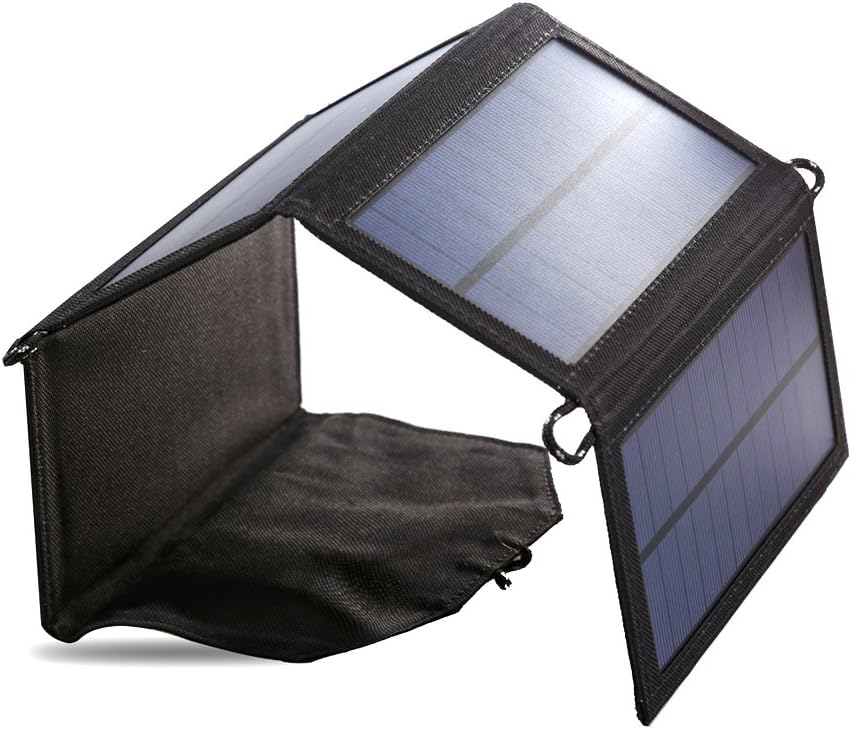 YANDA 7W Portable Solar Panel Charger for Mobile Phone iPhone High Efficiency Foldable Solar Charger USB Battery Charger for Hiking Camping (Black) (Black)