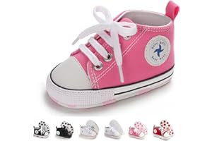 ORAWU Newborn Baby Girls Boys Canvas Shoes Infant Soft Sole Slip On First Walkers Sneaker Toddler Flat Loafers High Top Crib Denim Unisex Moccasins Shoe