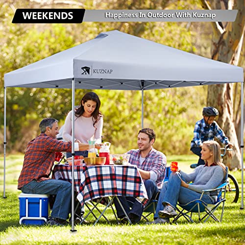 KUZNAP 10x10 Pop Up Canopy Tent with EZ Set-Up, Wheeled Bag & Sandbags - White Instant Outdoor Shelter image 9
