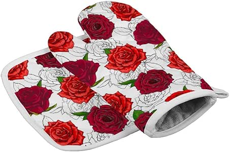 Myrdora Rosas Rojas, Flores Dibujadas a Mano, Guantes para hornos y