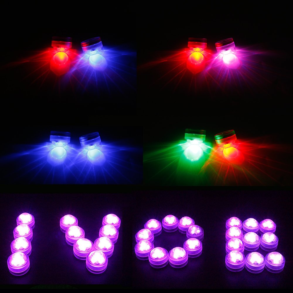 10Pack Mini Submersible Lights,LUXJET® Waterproof Underwater Lights with Remote control,Colorful Mood Lights for Aquarium, Vase, Pond, Swimming Pool, Garden,Party, Wedding Decoration(button batteries included)