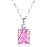 ALQDLI Lab Simulated Diamond Necklace for Women 925 Sterling Silver Radiant Cut 3.5Ct Pendant 18K White Gold Plated Jewelry Gifts