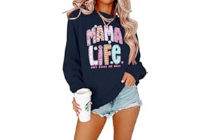 EGELEXY Mama Oversized Sweatshirt Mom Life Sweatshirts Women Floral Graphics Shirt Mom Crewneck Long Sleeve Pullover
