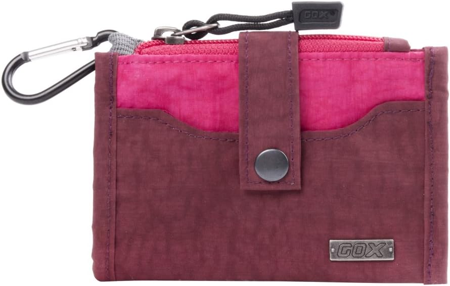 Premium Zippered Coin Pouch Card Purse Change Holder ID Small Bag With Carabiner (Pink)