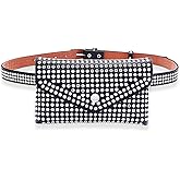 Urieo Studded Belt Bag, Black Leather Waist Bag for Women