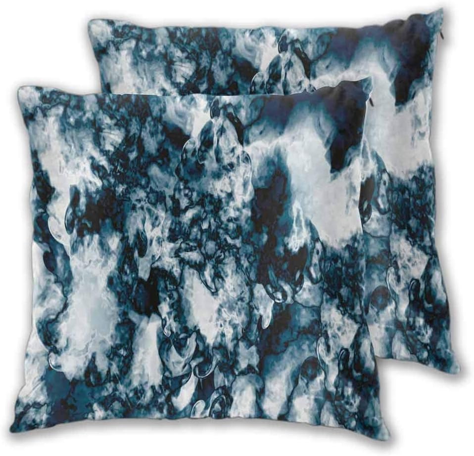 Marble Pillowcase Polyester Unusual Gemstone Onyx Rock Nature Pattern with Vintage Paintbrush Effects Easy to Care （2 PCS, 20x20 Inch） Slate Blue Pearl
