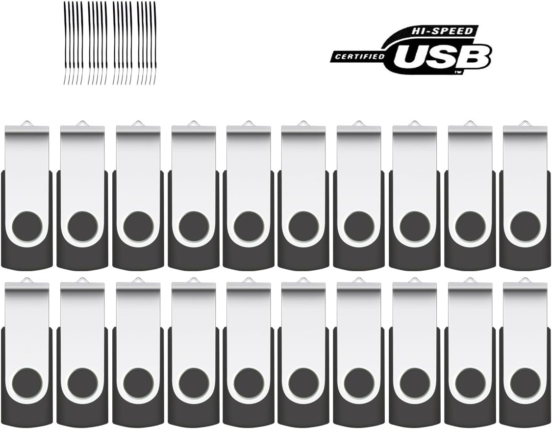 8GB USB Memory Stick 20 Pack USB Sticks USB 2.0 Flash Drive Thumb Swivel Data Storage - Black