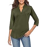 CEASIKERY Women's 3/4 Sleeve V Neck Tops Casual Tunic Blouse Loose Shirt