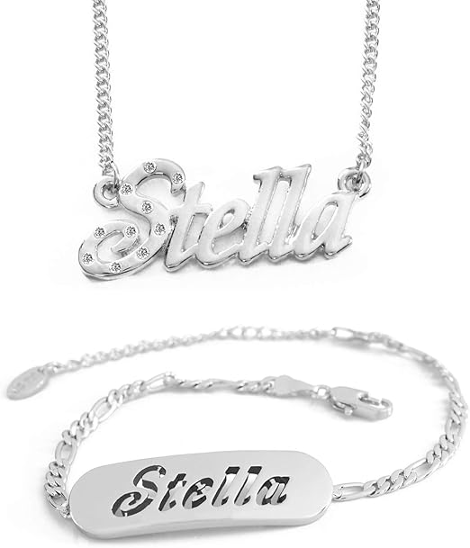Stella Name Necklace & Bracelet 18K White Gold Plated