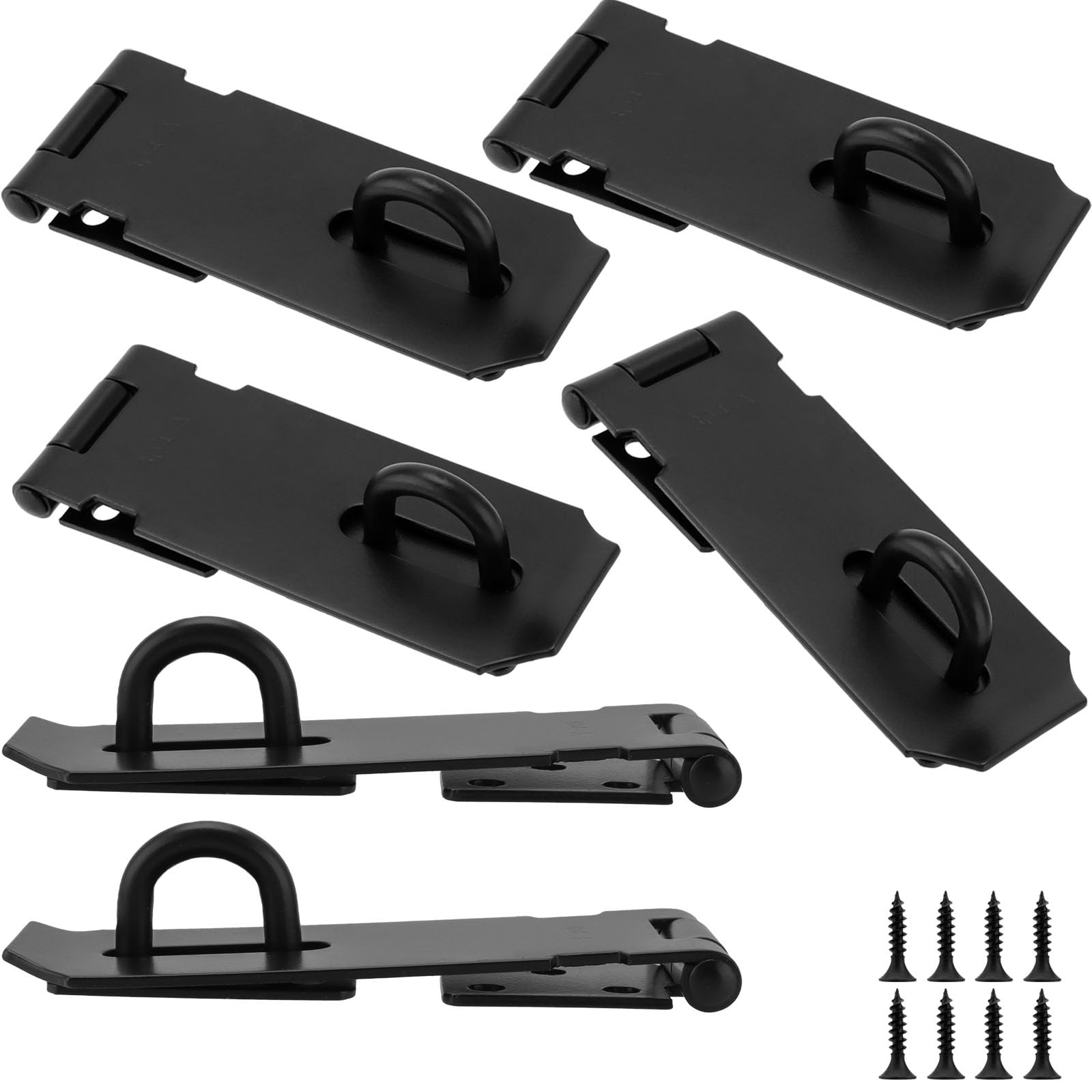 ZOENHOU 6 Pack 4 Inch Door Hasp Latch Locks, Black Stainless Steel Padlock Hasp and Staple, Heavy Duty Shed Lock Hasp Gate Lock Latch for Shed, Cabinet, Drawer, Door, Window