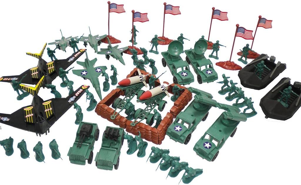 100 Pieces Army Military Soldiers Set with Missiles Trucks Jeeps Jets