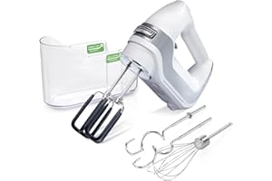 Hamilton Beach Professional 7-Speed Digital Electric Hand Mixer with High-Performance DC Motor, Slow Start, Snap-On Storage Case, SoftScrape Beaters, Whisk, Dough Hooks, White (62656)
