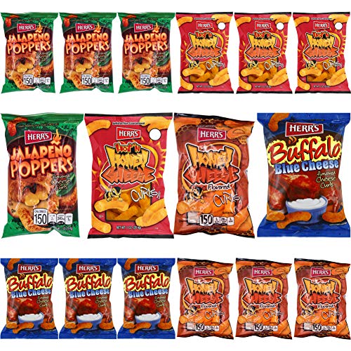 HERR'S Blue Cheese, Honey, Jalapeno Poppers, Hot 'N Honey Flavored Cheese Curls - Variety Pack, Gluten-Free, 1oz Bag (Pack of 12, Total of 12 Oz) - Thumbnail 5