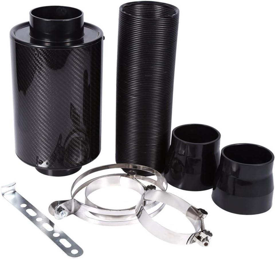 Iycorish 1 Set Universal Car 3 inch Carbon Fibre Cold Air Filter Feed Enclosed Intake Induction Pipe Hose Kit Universal