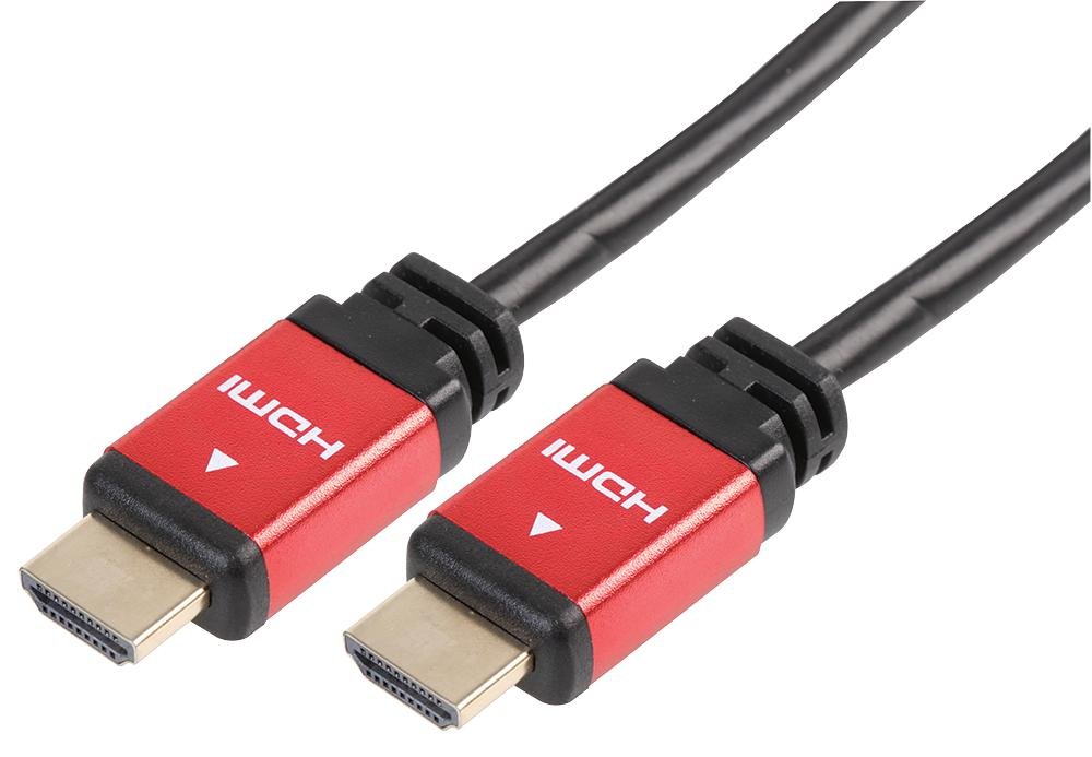 Pro Signal PSG04095 HDMI Lead with Ethernet, Male to Male, Red Metal Heads, 5m, Black