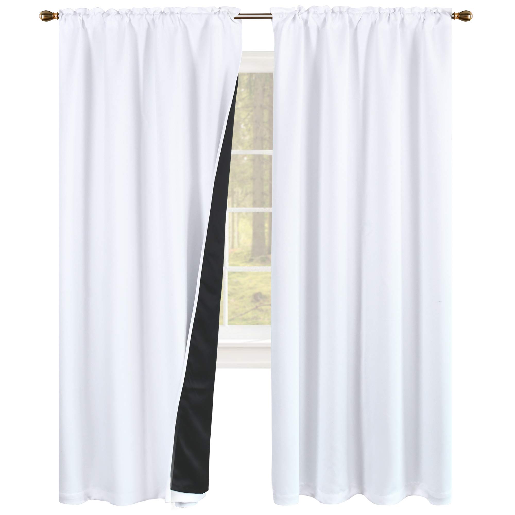 Pure White 100PCT Blackout Curtains for Bedroom - Heat and Full Light Blocking Drapes for Nursery Super Heavy Energy Saving Double Layer Rod Pocket Curtains (2 Panels 42 W X 84 Inches Long Snow White)