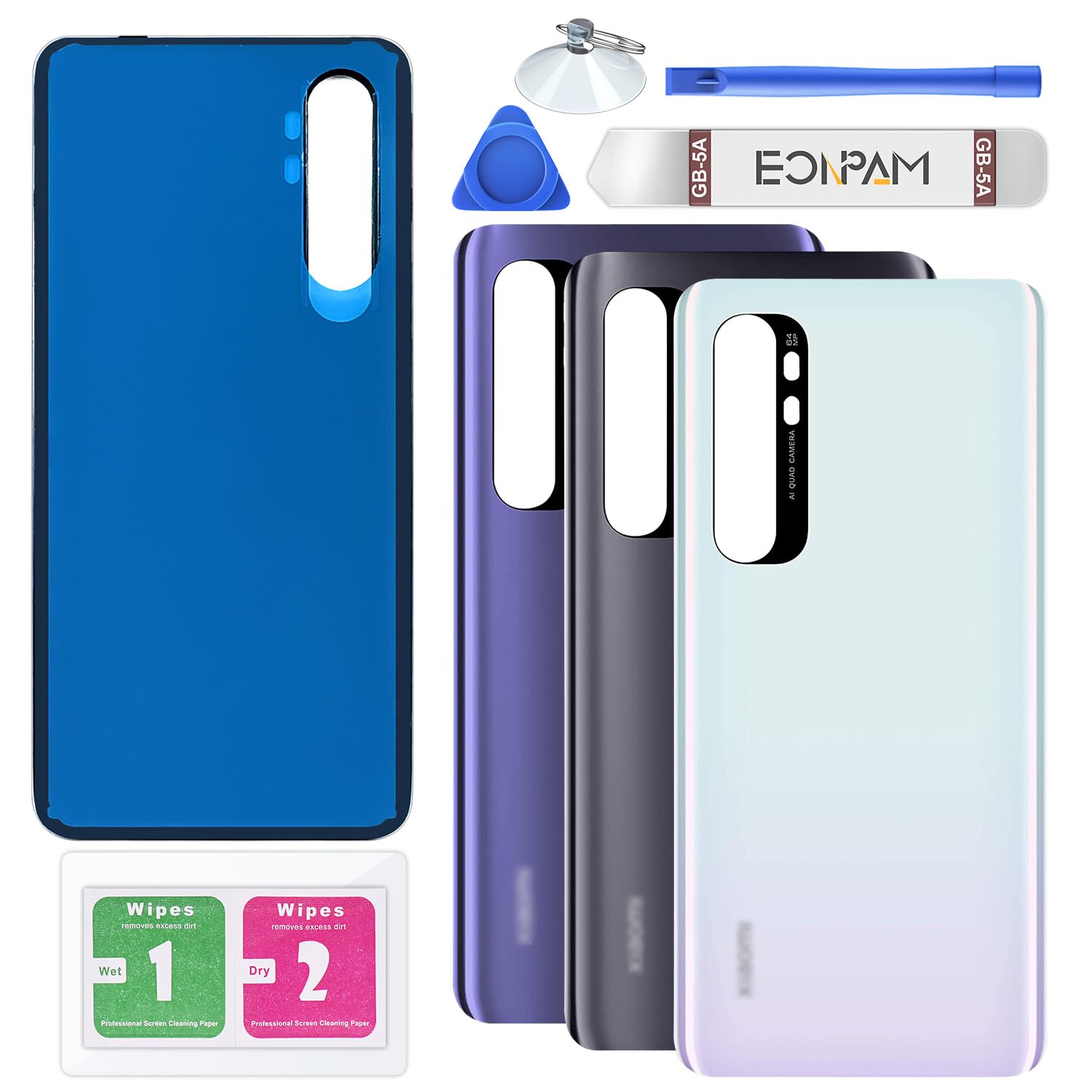 Eonpam Back Cover Glass for Xiaomi Mi Note 10 Lite Rear Glass Replacement with Repair Kit Genuine Rear Housing (Glacier White)