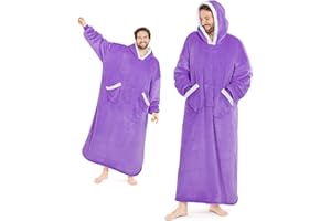 L'AGRATY Oversized Wearable Blanket Hoodie for Adults: Premium Sherpa Fleece Hoodie Blankets for Women Men - Long Wearable Blanket Hoodie Sweatshir with Giant Pocket(Purple Extended Oversize)