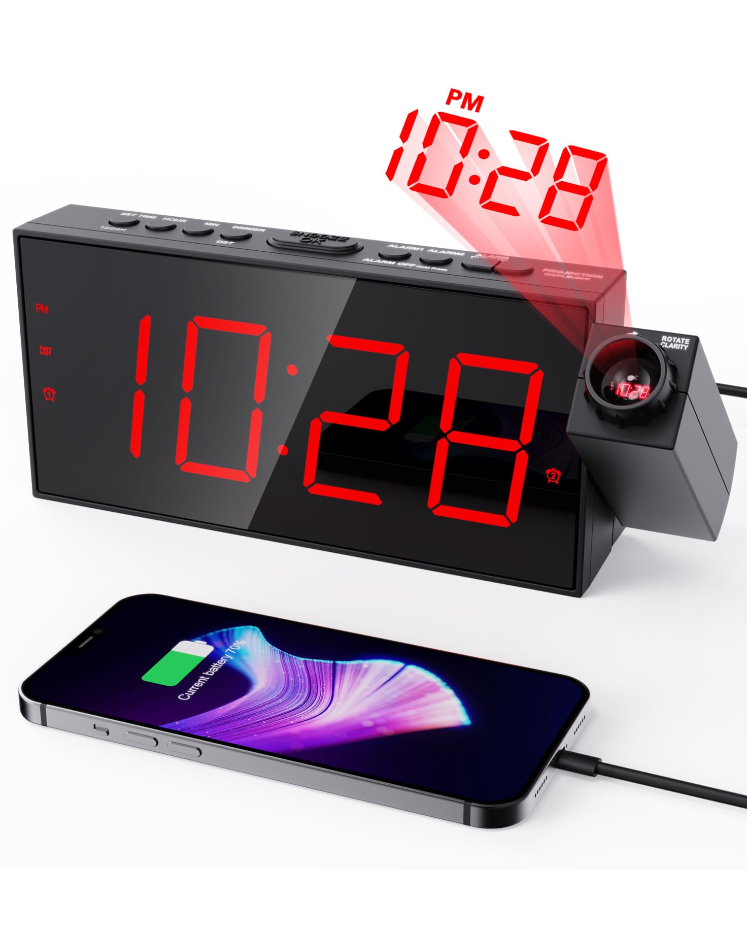 OnLyee Projection Alarm Clock for Bedroom,LED