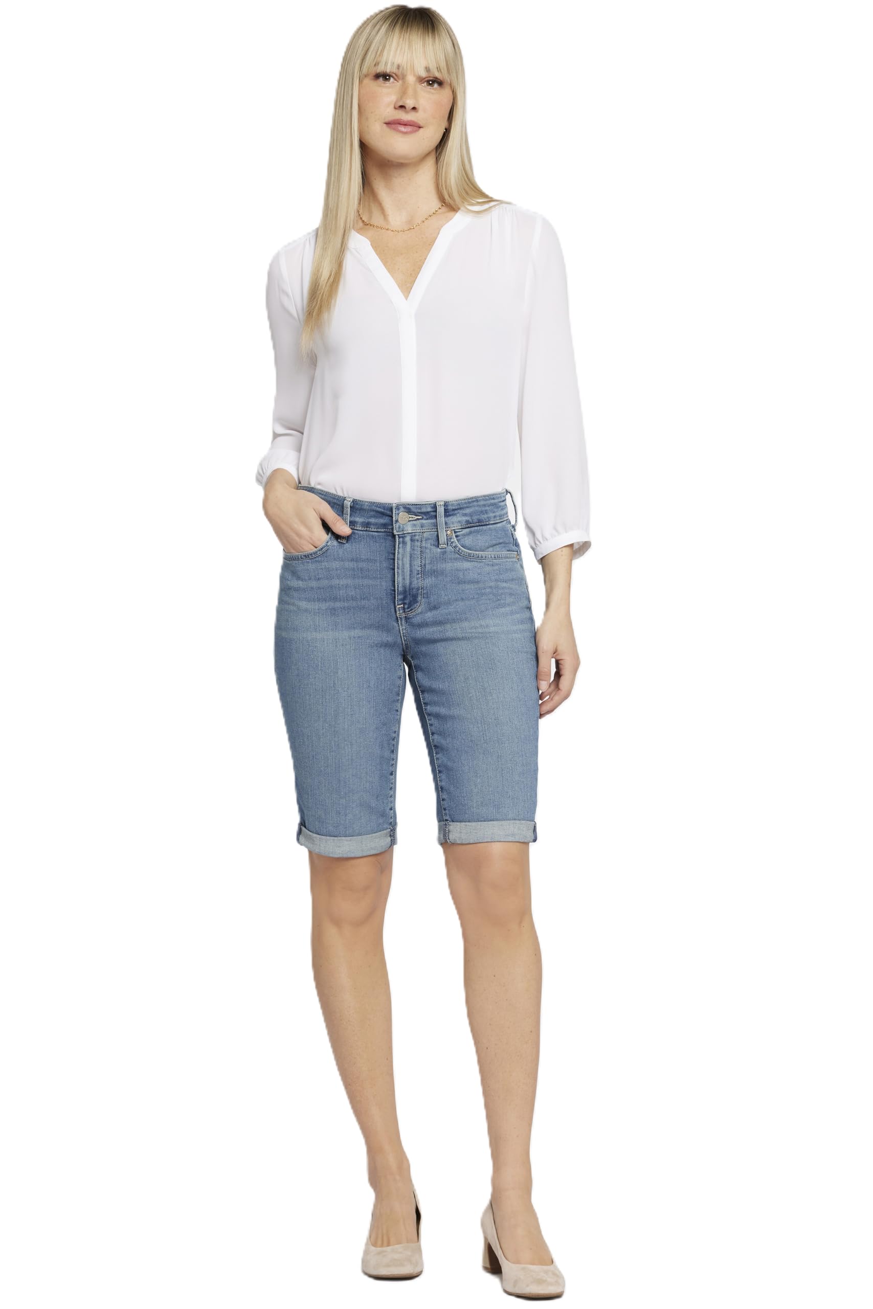 NYDJ womens Briella Roll Cuff Jean | Long Slimming Denim Shorts, Heyburn, 2 US