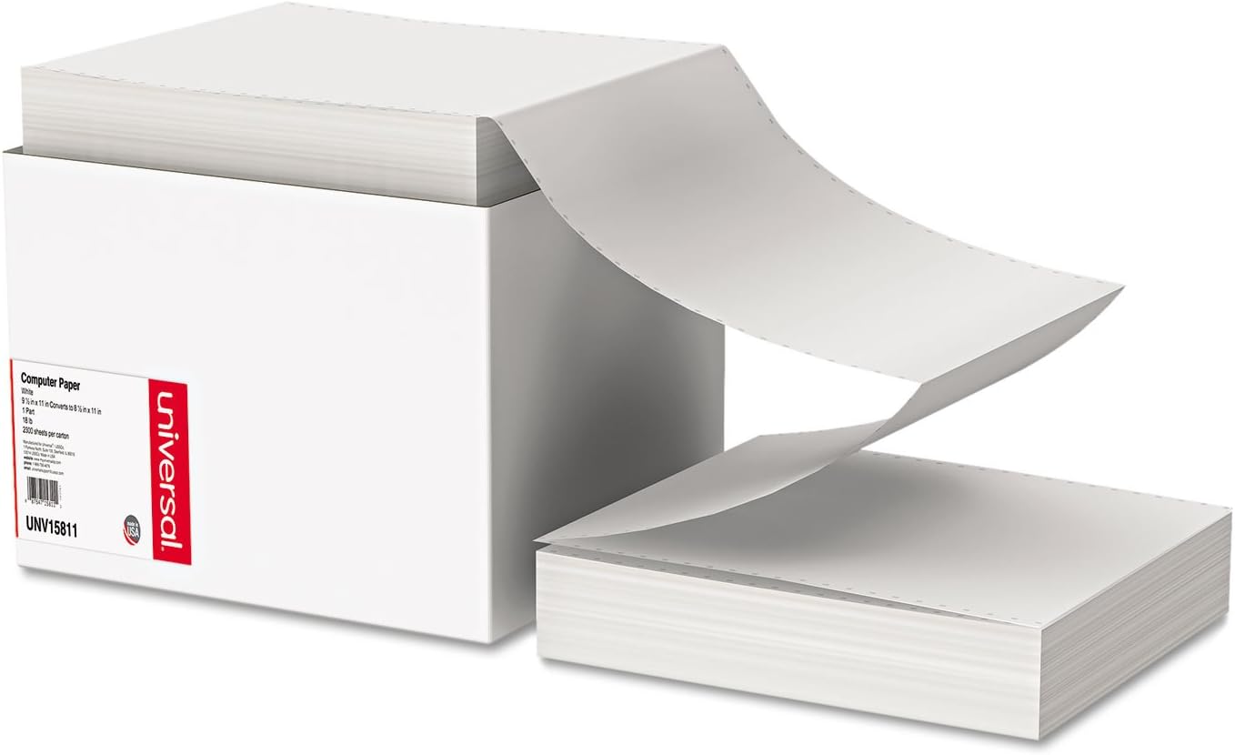 Universal 15811 Computer Paper, 18lb, 9-1/2 x 11, Letter Trim Perforations, White, 2300 Sheets