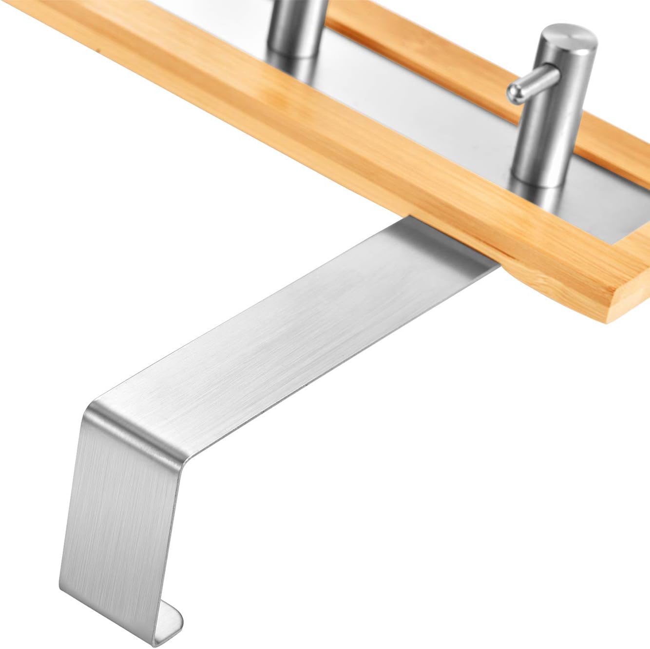 ToiletTree Products Bamboo Wood & Stainless Steel Over The Door Towel Rack, 5 Hooks: Kitchen & Dining