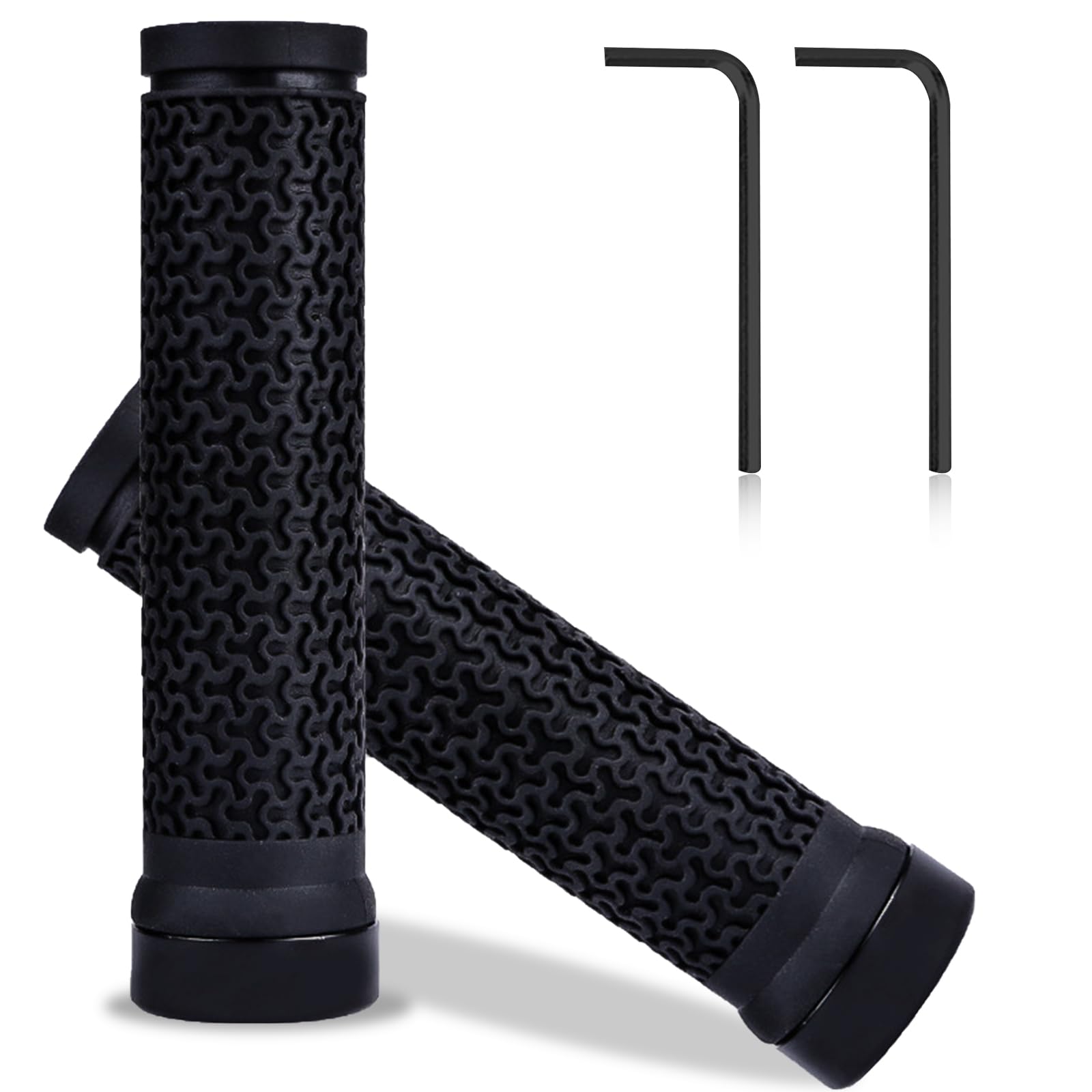 Bike Handlebar Grips, 2 PCS Rubber Mountain Bike Grips Bicycle Handlebar Grips Lock On with 1 Pair of Allen Wrench, Anti-Slip Handle Bar Grips for Bike Scooter BMX MTB