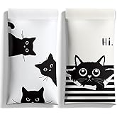 Eyeglasses Case-PU Soft Squeeze Top Sunglasses Glasses Pouch for Women Black Cat Pattern Portable Anti-Scratch Eyewear Bag (Cat, White)