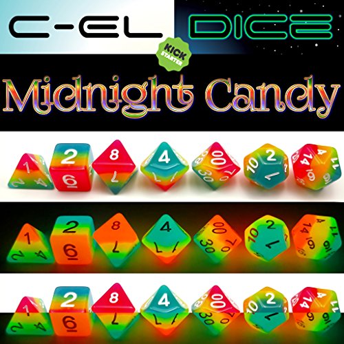 Bescon Fantasy Rainbow Glowing Polyhedral Dice 7pcs Set Midnight Candy, Luminous RPG Dice Set Glow in Dark, Novelty DND Game Dice d4 d6 d8 d10 d12 d20 d% in Brick Box - Thumbnail 6