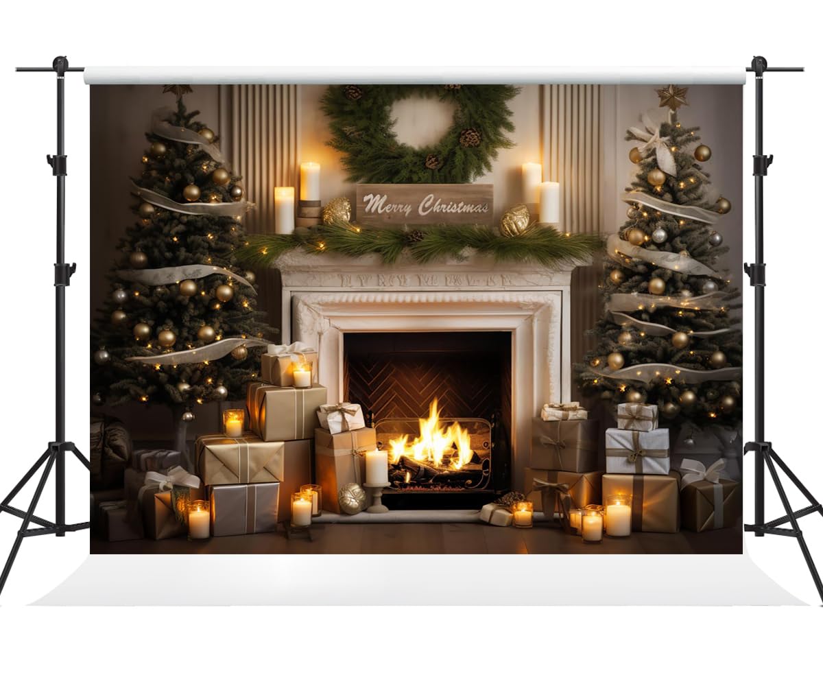 Kate 10×10ft Christmas Backdrop Xmas Indoor Fireplace Christmas Tree ...