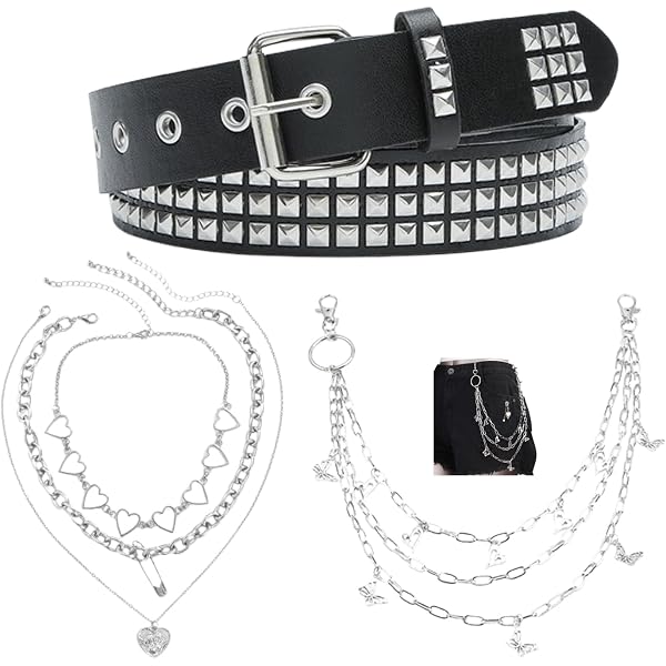 Black Studded Belt, Y2K Pants Chain Hip Hop Punk Jeans Chain  display picture 1