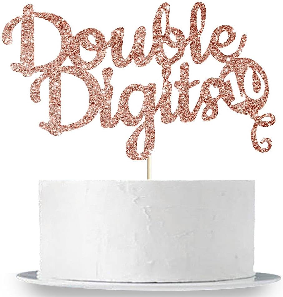 Double Digits Cake Topper Rose Gold Glittery 10th Birthday Cake Topper