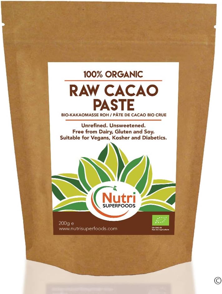 RAW Organic Cacao Paste / Mass / Liquor Wafers - Unsweetened, Unrefined - 100% Pure Chocolate Buttons - 200g