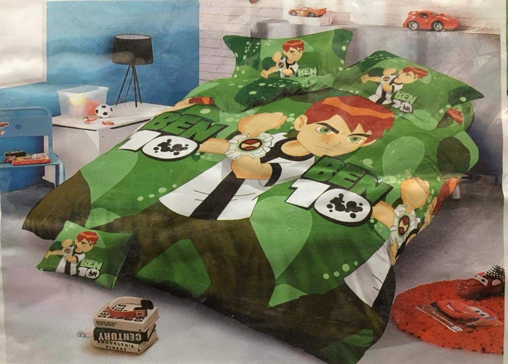 Kids Cartoon Bedsheet for Double Bed, Colorful Pleasant Ben 10 Print