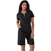 Joyaria Cooling Pajamas Bamboo Viscose PJs Bermuda Shorts Set Women Henley Neck Summer Moisture Wicking Sleepwear