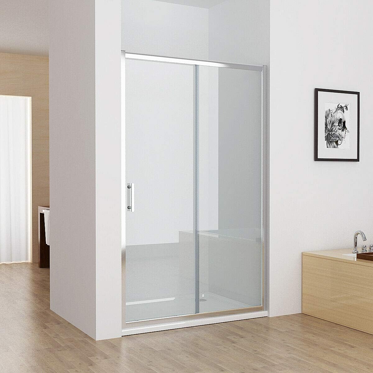 MIQU 1200 mm Sliding Shower Door Bathroom Easy Clean Nano Glass Screen Shower Enclosure Cubicle - No Tray