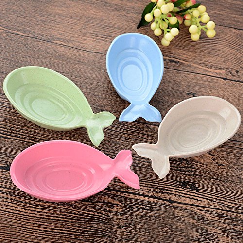 ISKYBOB 4 Pack Fish Shaped Soy Sauce Dipping Dish,Unbreakable Wheat Straw Plastic