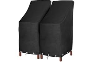 ROSIELILY High Back Patio Chair Covers Waterproof Heavy Duty Stackable Outdoor Bar Stool Cover Black Patio Furniture Covers Outside Lounge Deep Seat Covers, Lawn Chair Covers, High Back with Lock Hole-2 Pack