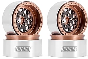 INJORA 1.9 Beadlock Wheel Offset -10mm Carbon Fiber Aluminum Rim for SCX10 TRX4 VS4-10 Gen8 1/10 RC Crawler Upgrade(Brown)
