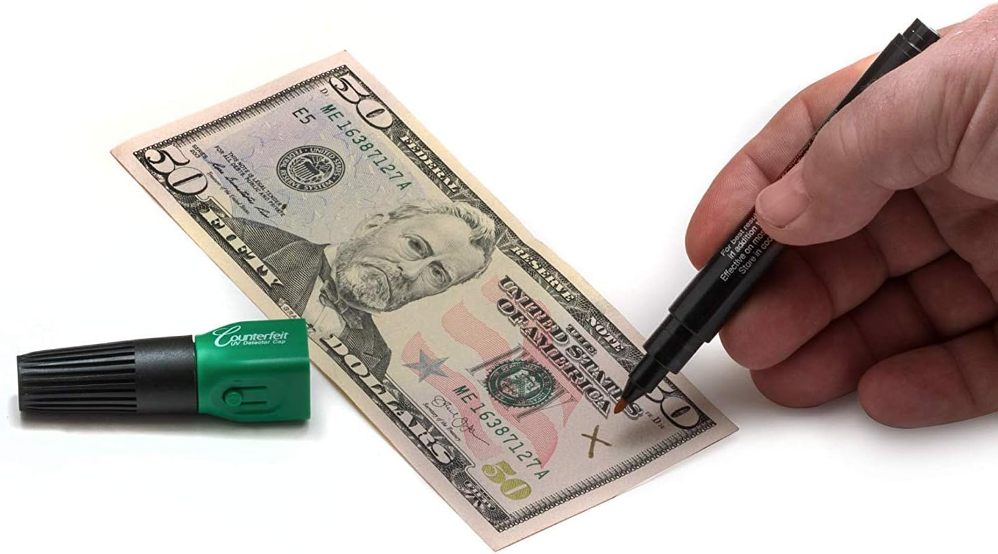 Dri Mark Dual Test - The Original Smart Money Pen with UV LED Cap Counterfeit Bill Detector System - 4 Dual Detectors UV Light/Pen Combinations Plus 2 Adhesive Holders with Coil : Office Products