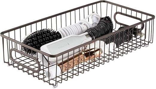 Amazon Com Mdesign Metal Bathroom Storage Organizer Basket Bin Farmhouse Wire Grid Design For Cabinets Shelves Closets Vanity Countertops Bedrooms Under Sinks Large Bronze Home Kitchen