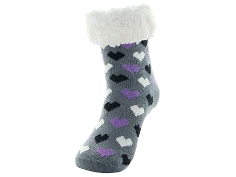 Alsino 1 Paar Norweger Hüttensocken Kuschelsocken für Damen - warm und kuschelig - Herzchen 37-42 mit ABS Sohle