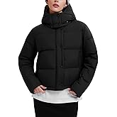 IUK 800 Fill Short Down Puffer Jacket, Relaxed Fit Lightweight Ski Winter Jacket & Coat Snap Button Puffy Cropped Outerwear