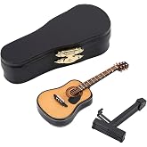 Haosie Miniature Guitar Model, Wood Mini Dollhouse Model Home Decor 3.95in | With Stand And Case, Tiny Small Guitars, Pocket Fake Musical Instrument