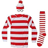 Agaati Red and White Striped Shirt Adult Women's Halloween Costumes,Funny Sweatshirt Outfit Glasses Suits