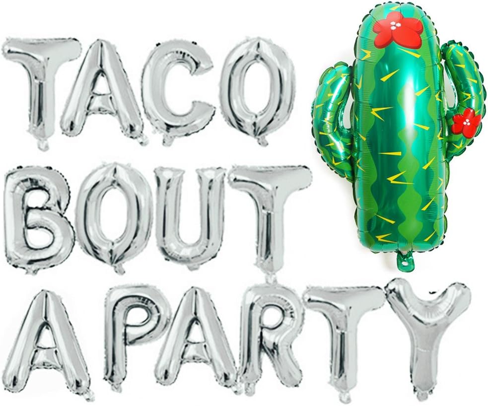 16" TACO BOUT A PARTY Foil Balloons,Baby Letter Balloons,Fiesta Theme Baby Shower,Baby Announcement,Pregnancy Announcement Ideas, CANNOT FLOAT,Silver