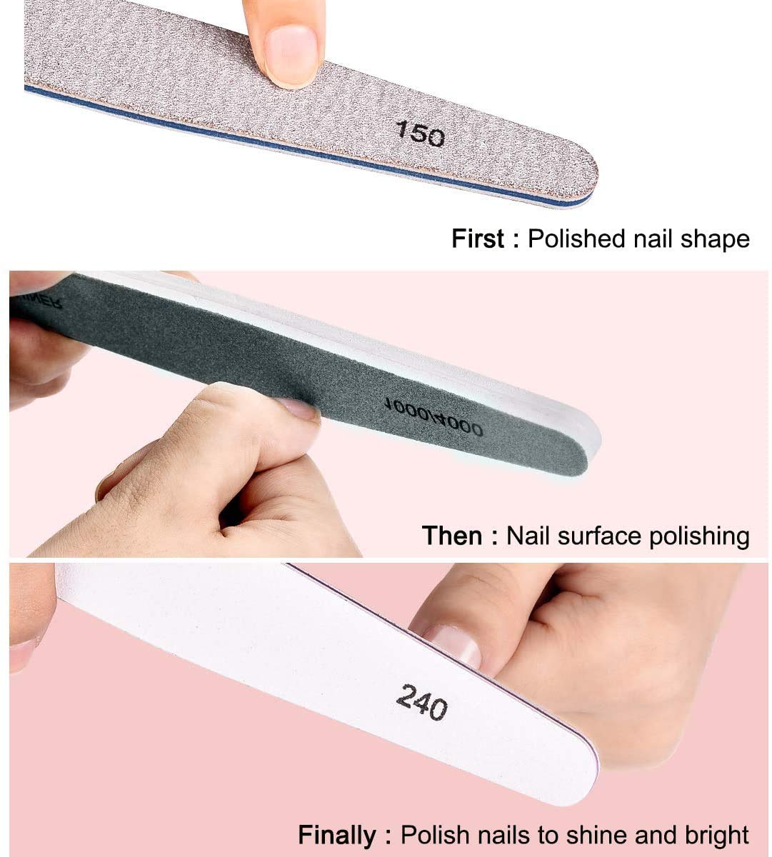 AIRSEE Nail File Professional Nail Files and Buffers for Gel, Acrylic, Nature Nails Double Sided Emery Boards, Manicure and Pedicure Tools for Nail Grooming and Styling, 6Pcs Nail Filer Shine Kit : Beauty