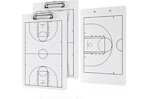 Jucoan 2 Pack Basketball Coach Clipboard, 13-3/4 x 8-3/4 Inch Dry Erase Coaching Board, Double-Sided Full and Haft Court Mark