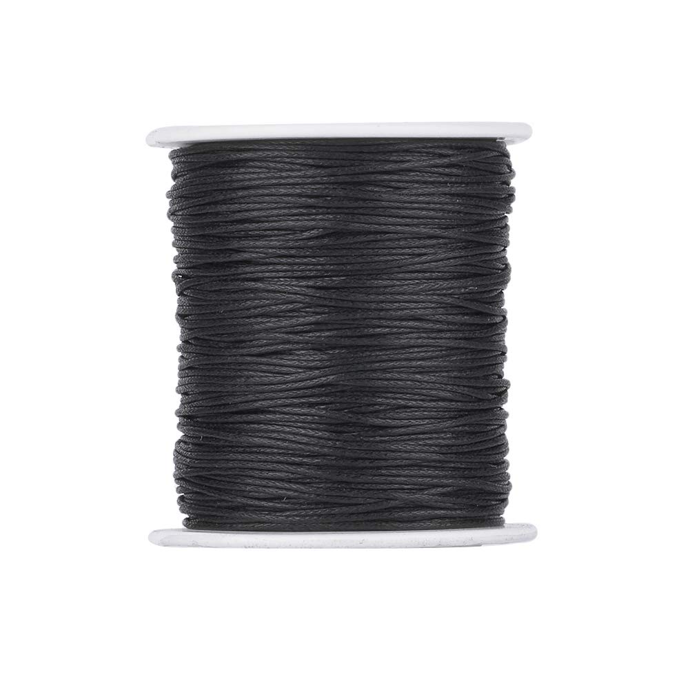 PandaHall 100 Yards/Roll Braided Cotton Cord 1mm Waxed Cotton Cord String for DIY Jewelry Making(Black)